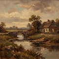 Cottage by the Old Bridge — pastoral oil landscape