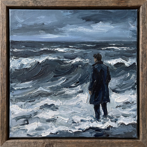 Solitude at the Storm's Edge — impasto seascape